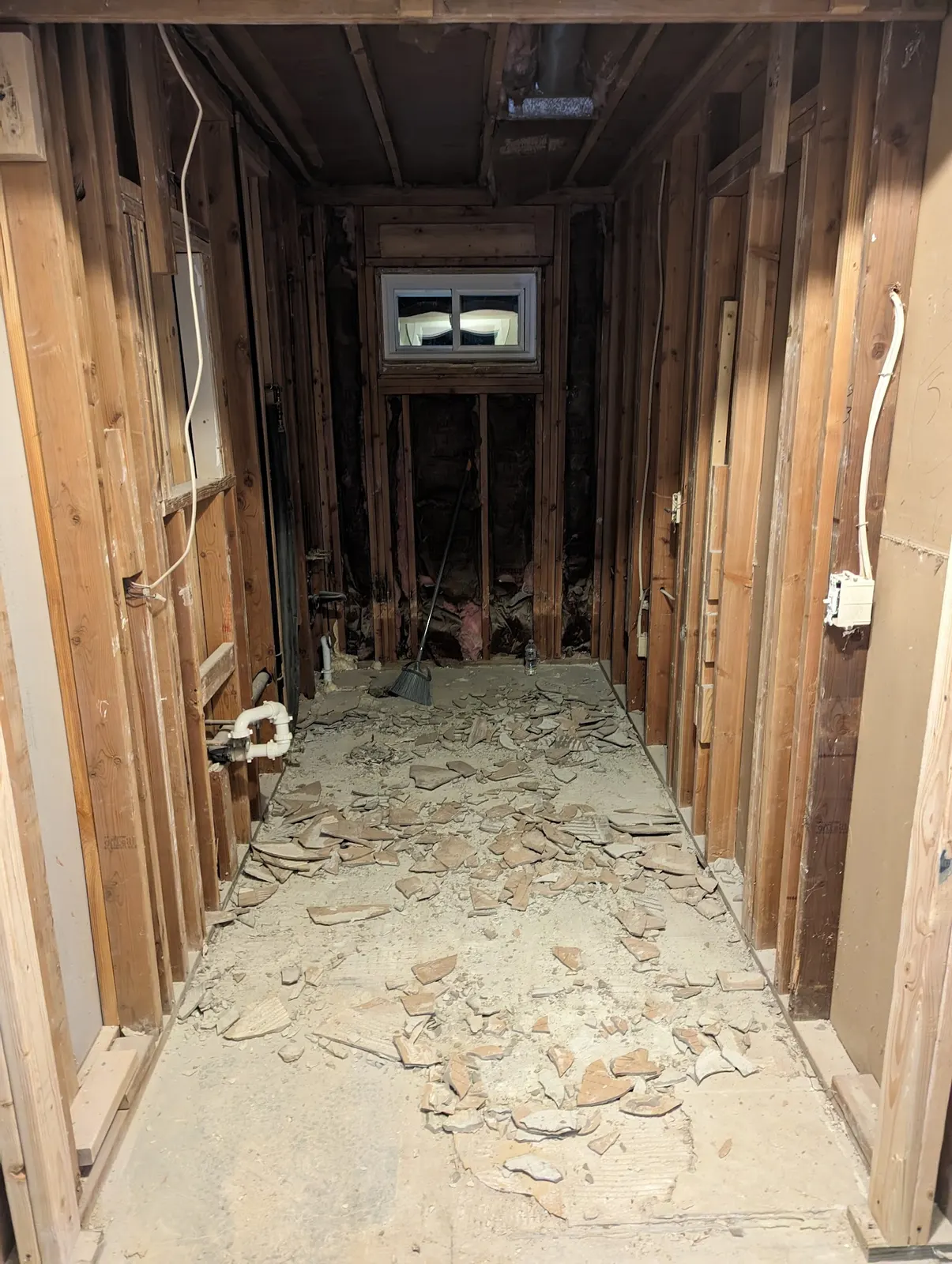 Bathroom gutted to the studs during the remodel