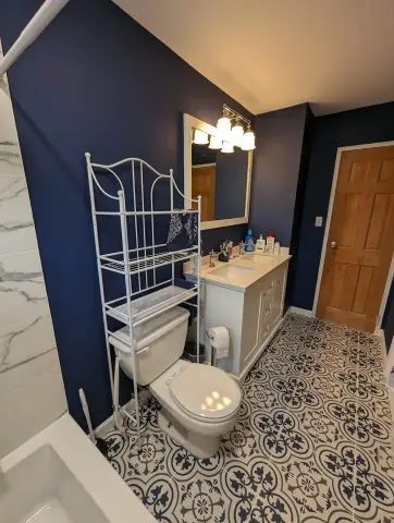 Bathroom remodel with patterned floor tile